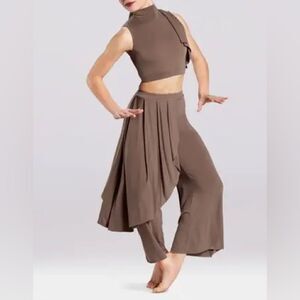 WEISSMAN Dance Costume brown tan 2 piece pants wide leg MJ12596 MA adult